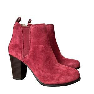 Michael Kors Evaline Suede Leather Block Heel Boots‎ Size 6 Mulberry Red NEW